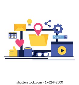 marca gps de archivos de computadora y diseño de conjunto de iconos, marketing digital y tema de ecommerce Ilustración vectorial