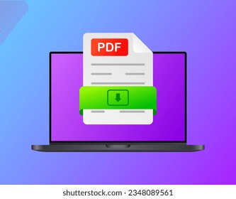 Computer with file icon. Pdf icon. Vector