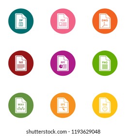 Computer file icons set. Flat set of 9 computer file vector icons for web isolated on white background