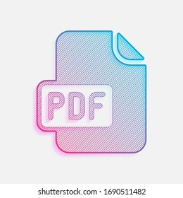 Computer file, pdf symbol. Colored logo with diagonal lines and blue-red gradient. Neon graphic, light effect