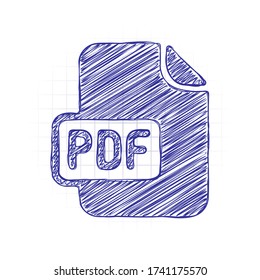 Computer file, pdf symbol. Hand drawn sketched picture with scribble fill. Blue ink. Doodle on white background