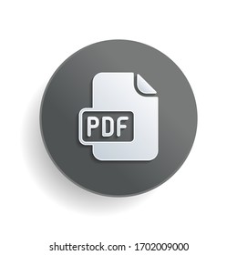 Computer file, pdf symbol. White paper symbol on gray round button or badge with shadow