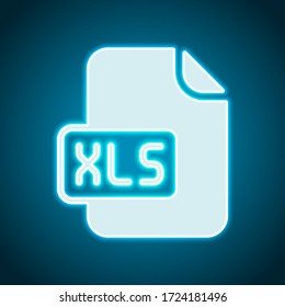 Computer file, xls symbol. Neon style. Light decoration icon. Bright electric symbol