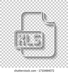 Computer file, xls symbol. White outline sign with shadow on transparent background