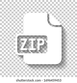 Archivo de equipo, símbolo de archivo zip. Icono blanco con sombra sobre fondo transparente