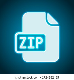 Computer file, zip archive symbol. Neon style. Light decoration icon. Bright electric symbol