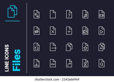 Computer files for further work icons set vector illustration. Documents with various content line icon. Docs format, editable concept
