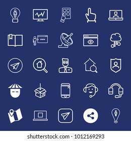Computer filled and outline vector icon set on navy background