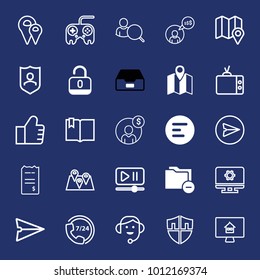 Computer filled and outline vector icon set on navy background