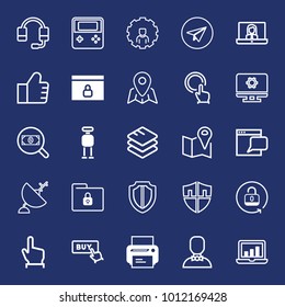 Computer filled and outline vector icon set on navy background