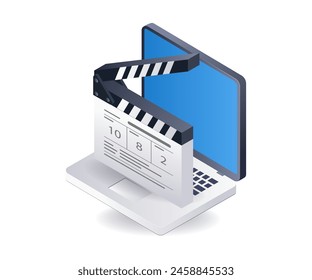 Computer film editing infographics 3d flat isometric illustration