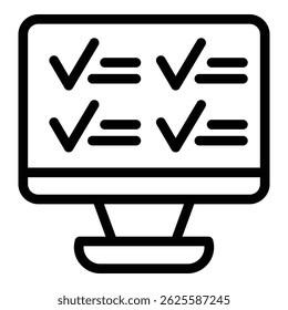 Ícone do exame final do computador. Contornar o computador ícone vetorial do exame final para web design isolado no fundo branco