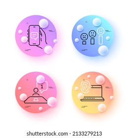 Computer fingerprint, Customer satisfaction and Interview minimal line icons. 3d spheres or balls buttons. Chat app icons. For web, application, printing. Vector