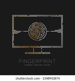 Computer with Fingerprint dash line, Digital office concept design illustration gold and silver isolated on black background with copy space, vector eps10