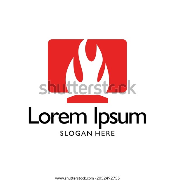 Computer Fire Icon Logo Design Template\
Illustration Vector