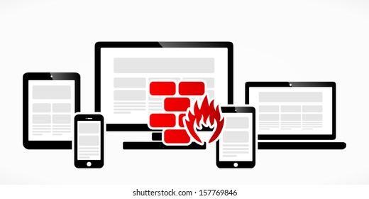 Computer firewall abstract red symbol vector illustration 