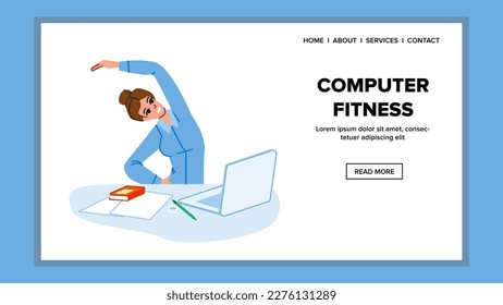 vector de fitness de ordenador. ejercicio en el hogar, deporte en línea, estilo de vida saludable, internet fitness fitness fitness fitness internet fitness web plana ilustración de dibujos animados