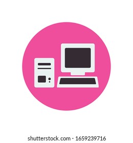 Computer flat block style icon design, Digital technology communication social media internet web and screen theme Vector illustration