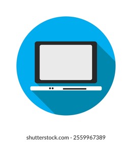 Computer flat icon with long shadow on green background. Vector illustration.