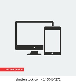 Computer flat icon with smartphone on white background, vector illustration