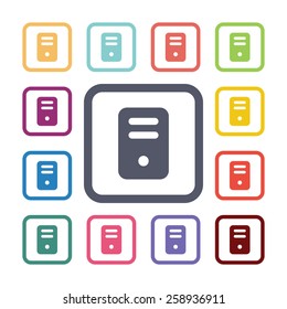 computer flat icons set. Open round colorful buttons. Vector 