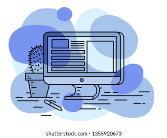Computer flat illustrations line style