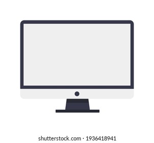 Computer Flat Screen Monitor On Isolated White Background. Vector Stock Illustration. Electronic Equipment For Work. Monitor Icon.