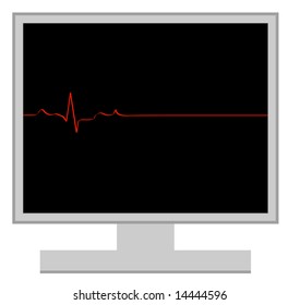 computer with flatline heart rhythm - computer death - vector