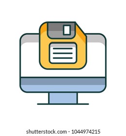 computer with floppy disk isolated icon