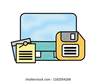 computer floppy disk and notes memo office