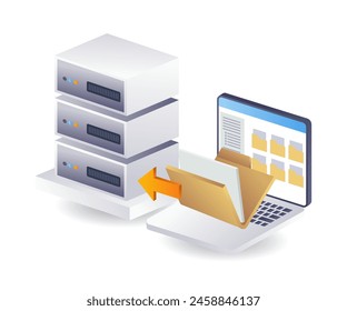 Computer Ordner Daten mit Technologie Server Infografik flache isometrische 3D-Illustration