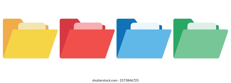 Computer folder icon set. Open file folder symbol. Document in folder icon. Folder icon set. Vector illustrator. 