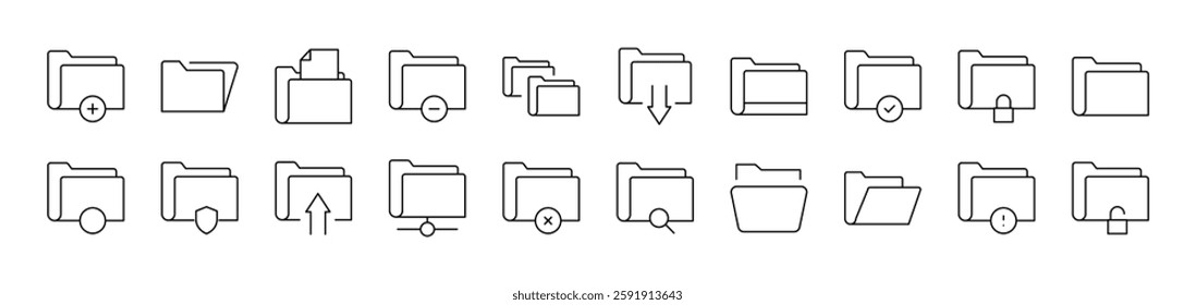 Computer Folder Icon Set for UI, Placards, Books, Apps. Editable Stroke. Suitable for Web Sites, Books, Cards, Apps