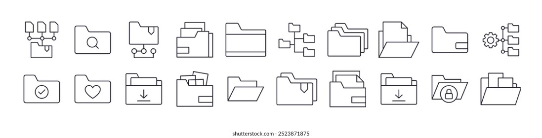 Computer Folder Line Icon Pack. Editable Stroke. Minimalistic Linear Pictogram for Design of Cards, Apps, Banners, Posts 