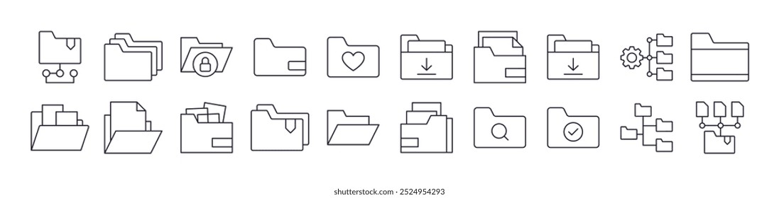 Computer Folder Line Icon Set. Editable Stroke. Minimalistic Linear Pictogram for Design of Cards, Apps, Banners, Posts