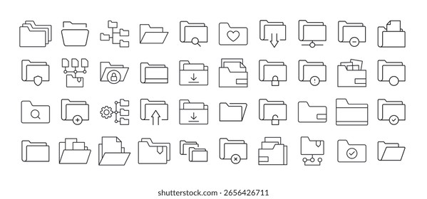 Conjunto De Ícones Da Linha Da Pasta Do Computador. Outline Signs para Gráficos e Web Design, Apps, Anúncios, Vários Cartões