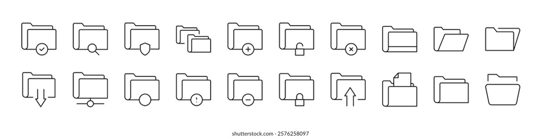 Computer Folder Outline Simple Linear Image Collection. Editable Stroke. Suitable for Web Sites, Books, Cards, Apps