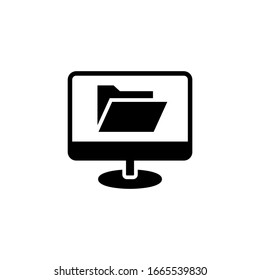 Computer folder vector icon in black solid flat design icon isolated on white background