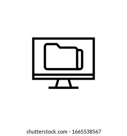 Computer folder vector icon in linear, outline icon isolated on white background