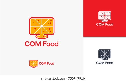 Computer food logo template, Pizza Computer logo designs vector