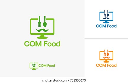 Computer food logo template, Computer Restaurant logo designs vector