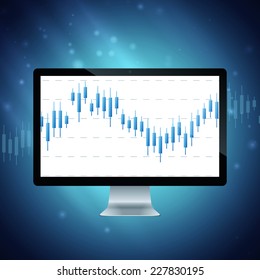  computer with forex chart on desktop. Vector