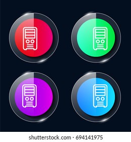 Computer four color glass button ui ux icon. Glossy app icon logo vector