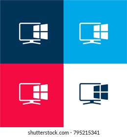 Computer four color material and minimal icon logo set in red and blue