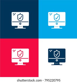Computer four color material and minimal icon logo set in red and blue
