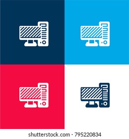 Computer four color material and minimal icon logo set in red and blue