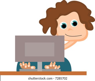 Computer freak behind screen - vector.