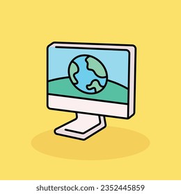 Ilustración de icono de caricatura vectorial libre de ordenador.Concepto de icono de carteles y textos para adolescentes aislados. estilo de dibujos animados planos