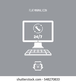 Computer - Full time contact assistance 24/7 - Vector flat icon