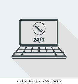 Computer - Full time contact assistance 24/7 - Vector flat icon